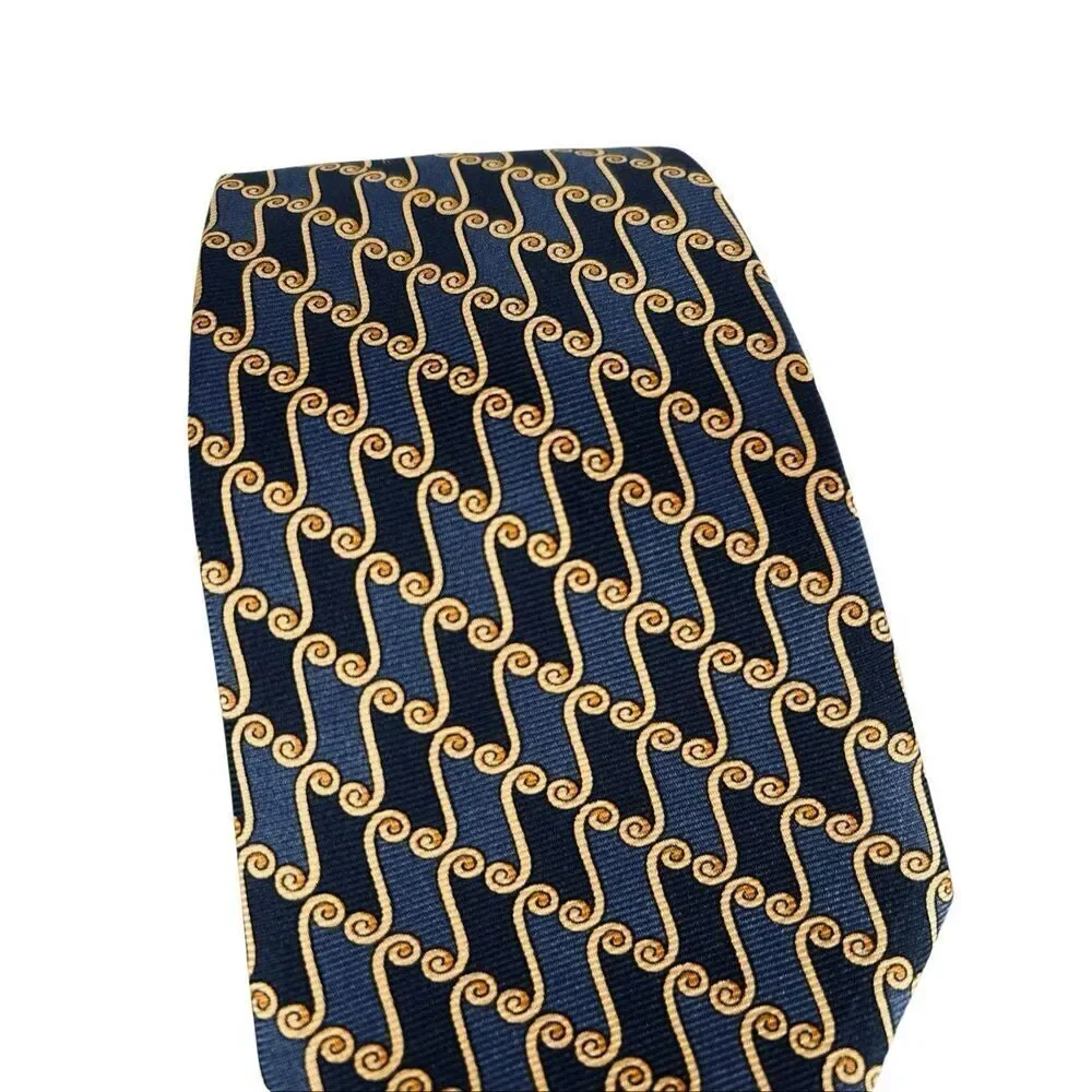 Celine Paris Silk Navy and Gold Patterned Tie